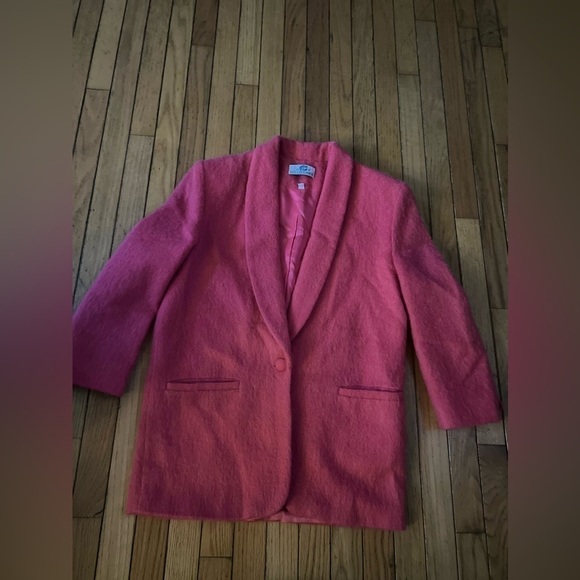 VTG Nicole Summer Pink Blazer Suit Jacket Women Small Mohair Wool Blend Barbie - Picture 1 of 7